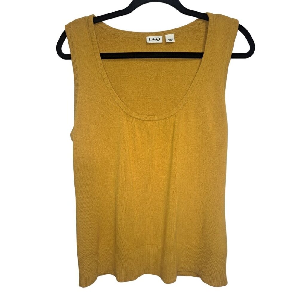Cato Lined Mustard Yellow Sleeveless Tank Top Sweater Rounded Neck Large